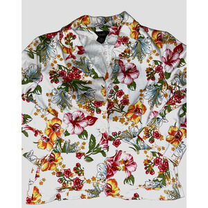 Rafaella Blazer Jacket Blazer White Red Blue Yellow Floral 3/4 Sleeves Sz 8 10